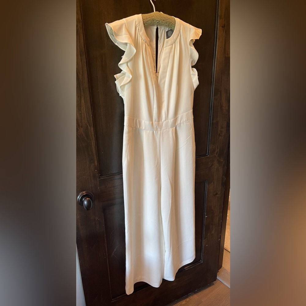 Vince Camuto white ruffle pants jumpsuit